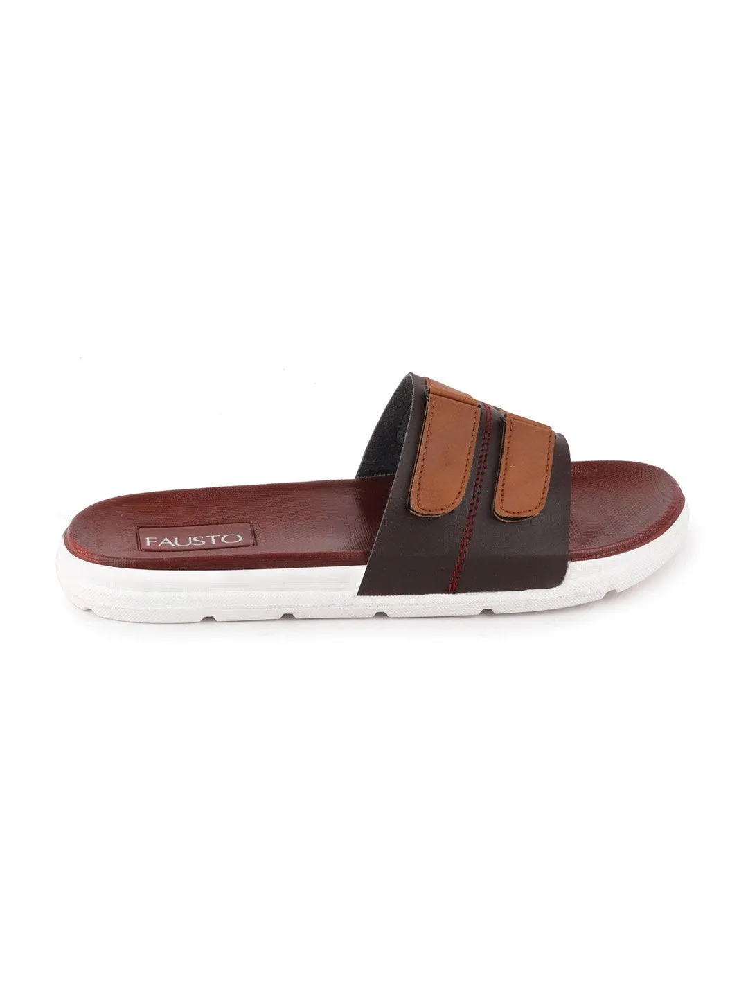 Men Brown/Tan Casual Slip-On Multistrap Slider Flip-Flops