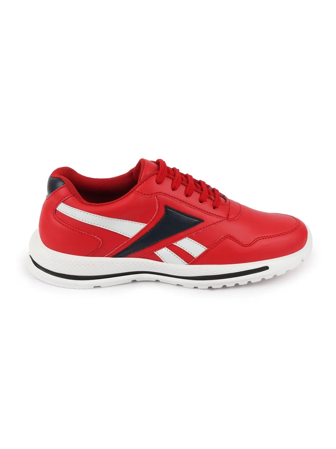 Men Red Sporty Lace Up Chunky Sneakers