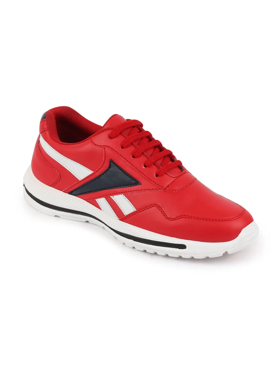 Men Red Sporty Lace Up Chunky Sneakers