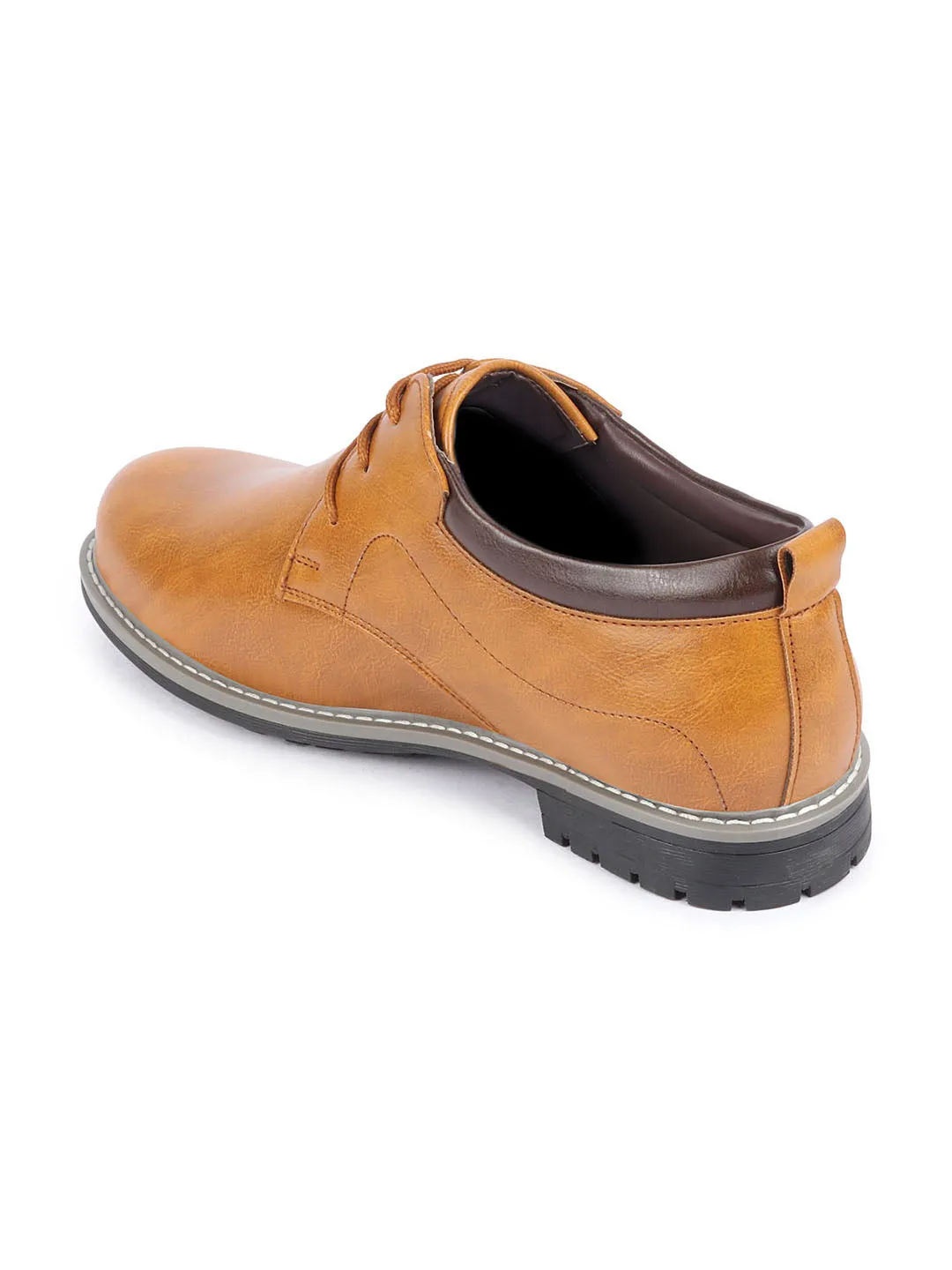 Men Tan Genuine Leather Broad Feet Formal Lace Up Shoes with TPR Welted Sole