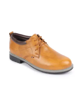 Men Tan Genuine Leather Broad Feet Formal Lace Up Shoes with TPR Welted Sole