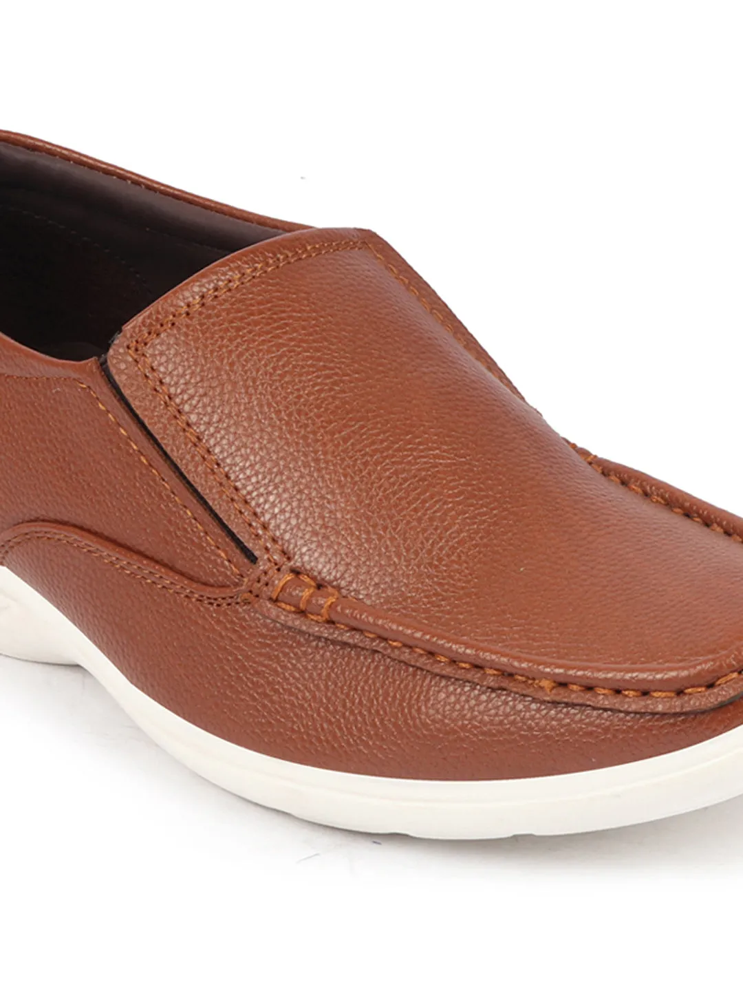 Men Tan Side Stitched Casual Comfort Slip-On Loafer Shoes