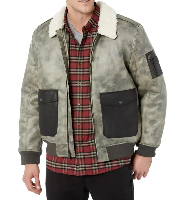 Men's Aviator Bomber Faux Shearling Collar Jacket