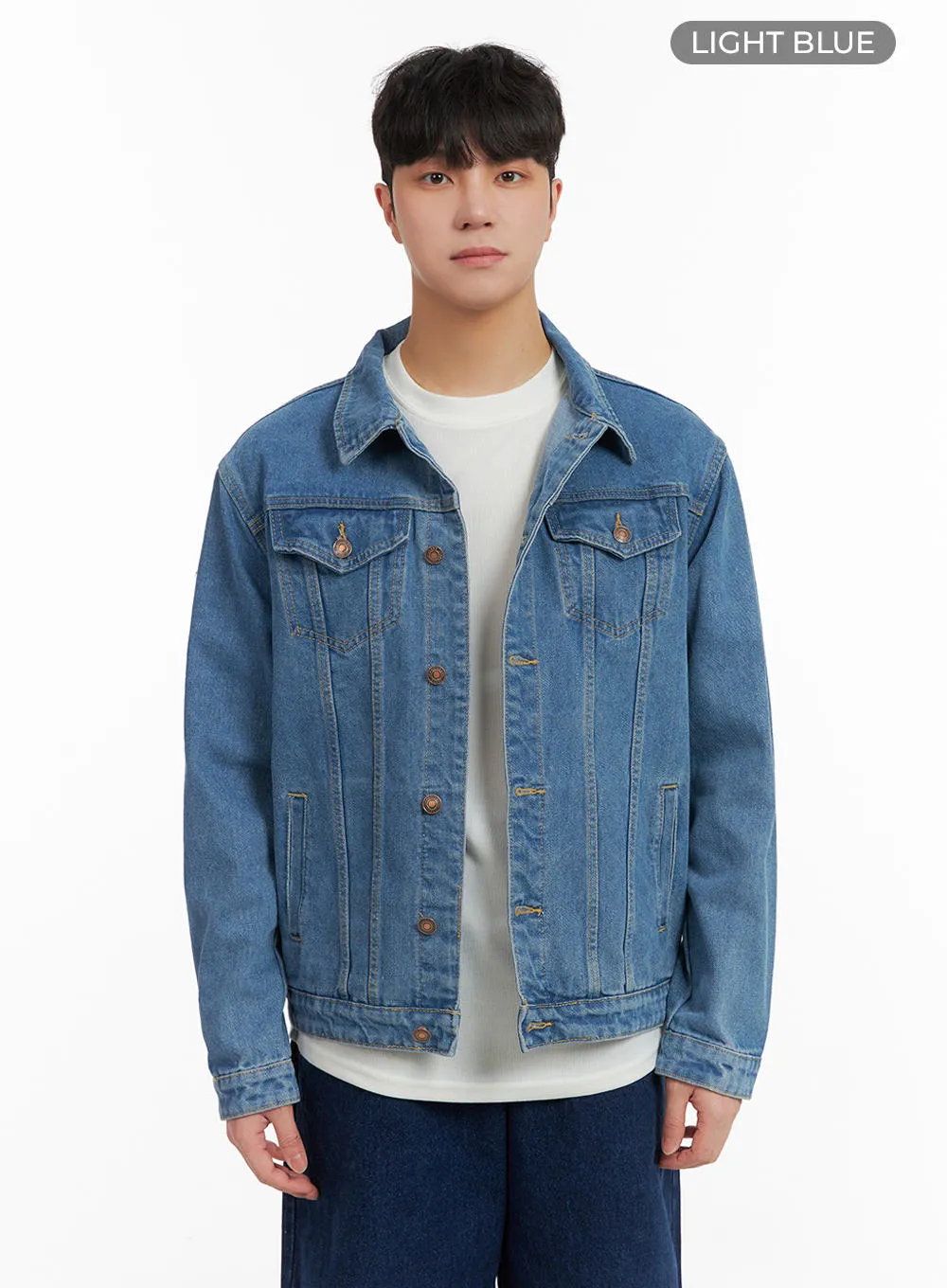 Men's Solid Button Denim Jacket IA402