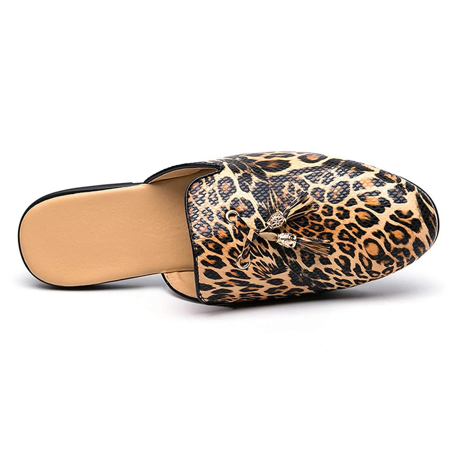 Men's Tassel Leopard Buckle Mules