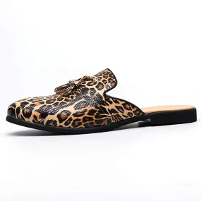 Men's Tassel Leopard Buckle Mules