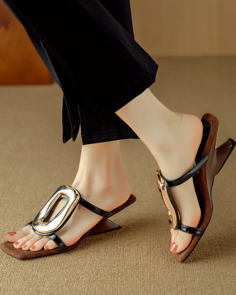 Metal Square Buckle Open Toe Heeled Sandals