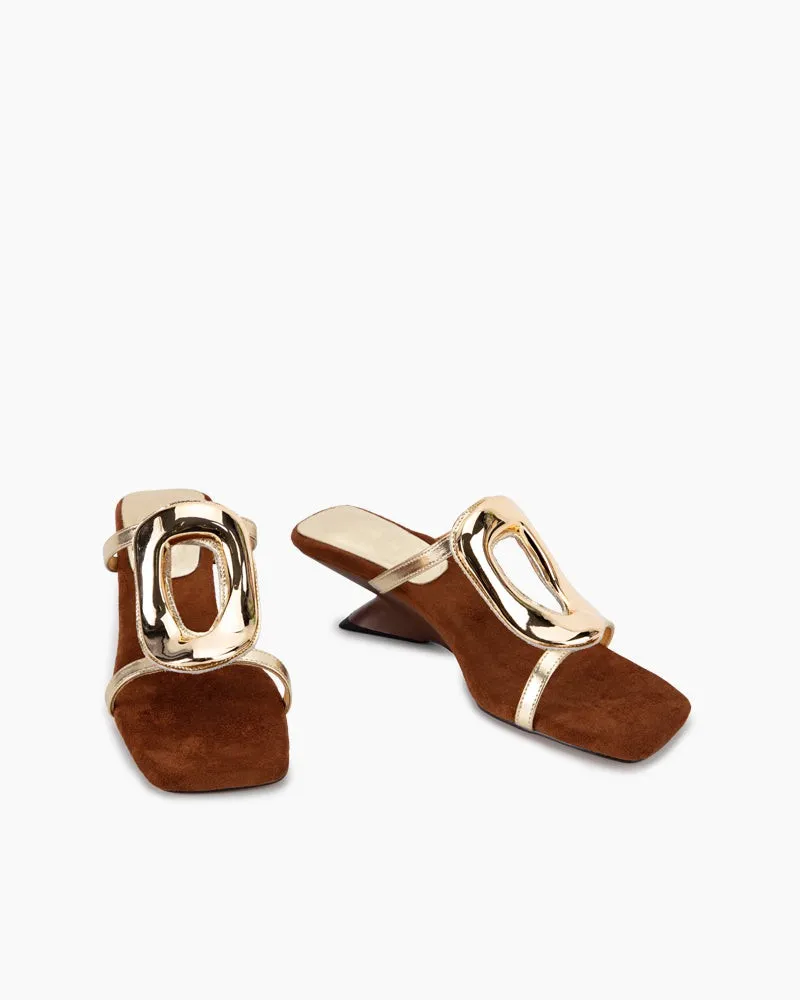 Metal Square Buckle Open Toe Heeled Sandals