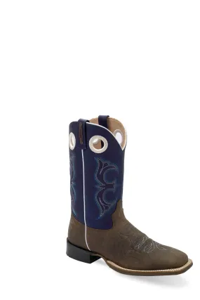 'Old West' Men's 9 Western Square Toe - Brown Bull Hide / Midnight Blue