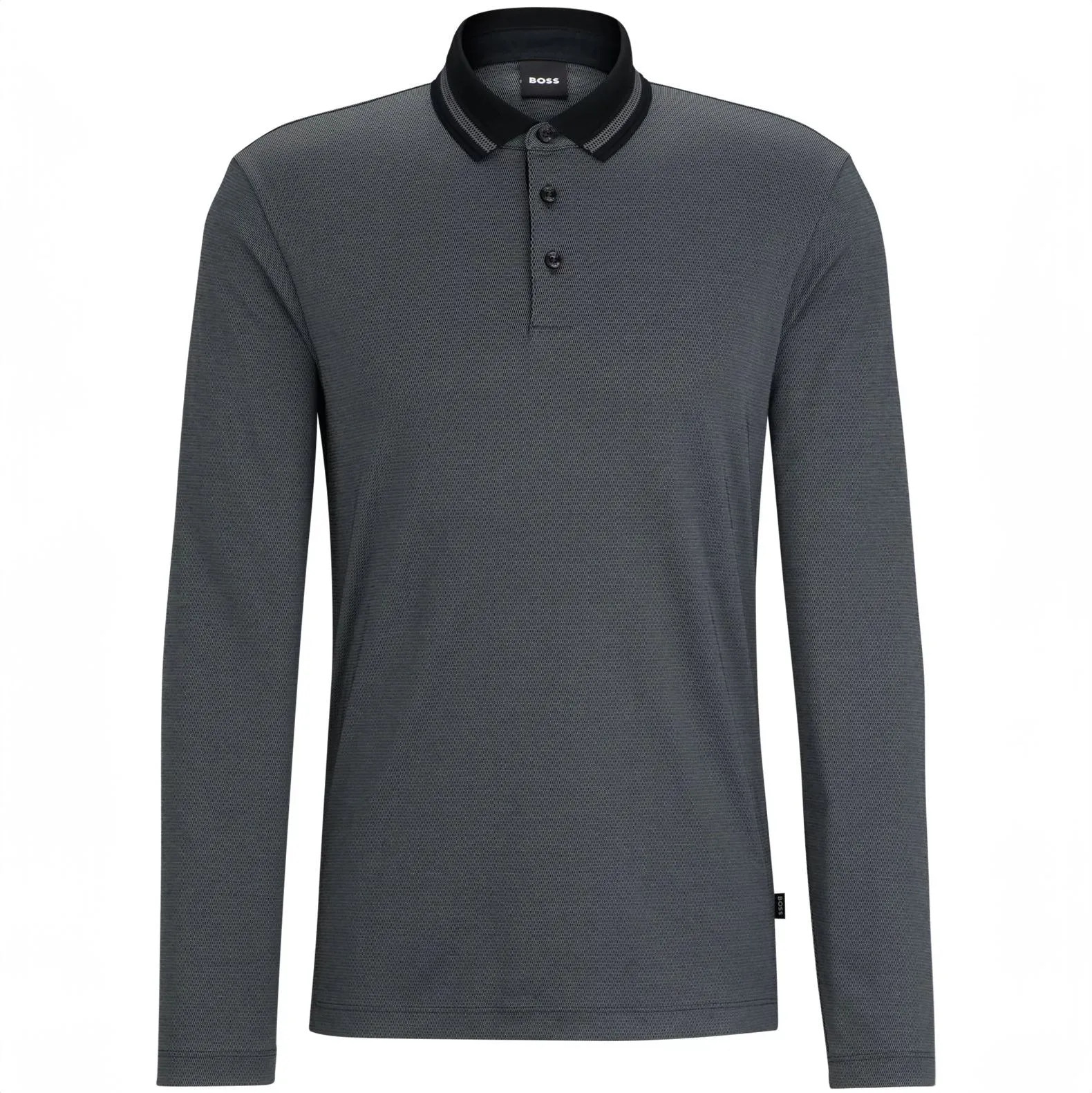 Pleins 23 Cotton Jersey Slim Fit Long Sleeve Polo Black - W23