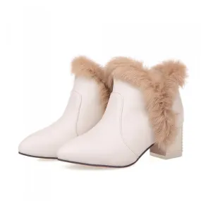 Pointed Toe Rabbit Fur Short Boots Plus Size Women Shoes 6487