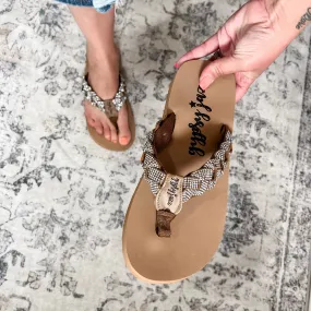 "Glimmer" Braided Bling Flip Flops By Gypsy Jazz (Tan)