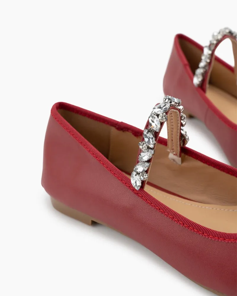 Rhinestone Straps Bowknot Solid  Ballet Flats