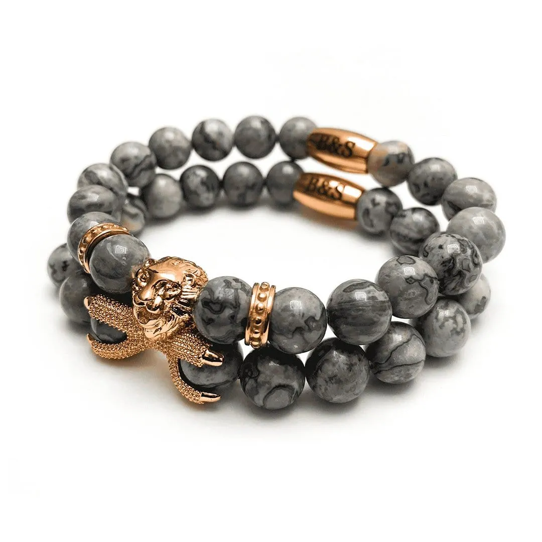 Rose Gold Lion & Grey Stones Set