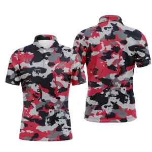 Rouge Noir et Blanc Camouflage, Polo de Golf, Polo de Sport Homme Femme, Cadeau Original pour Fans de Golf, Motif Militaire, Golfer, Club de Golf, Voiture de Golf - CTS19052220