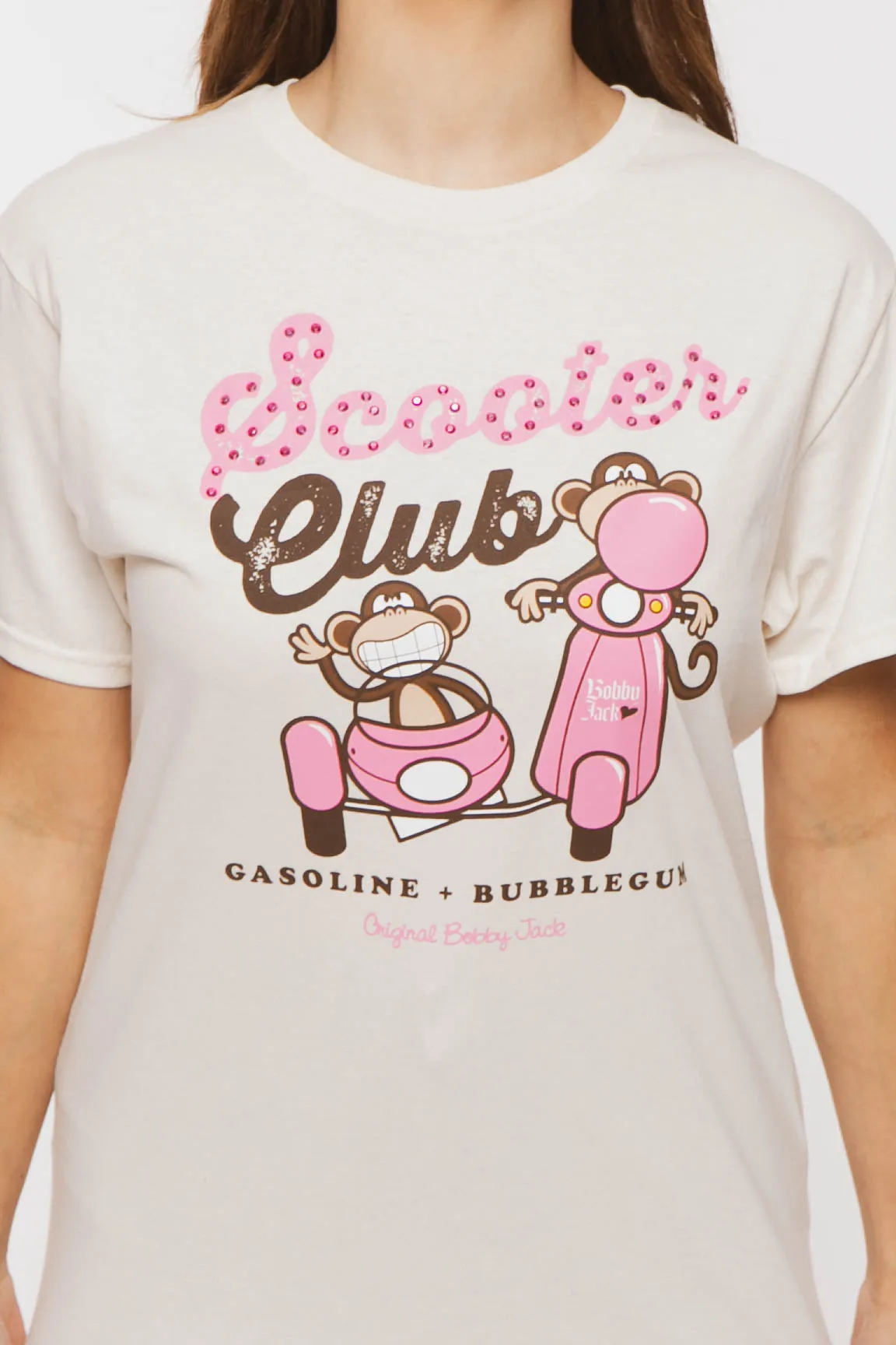 Scooter Club  - Bobby Jack Boyfriend Rhinestone T-Shirt -Ivory