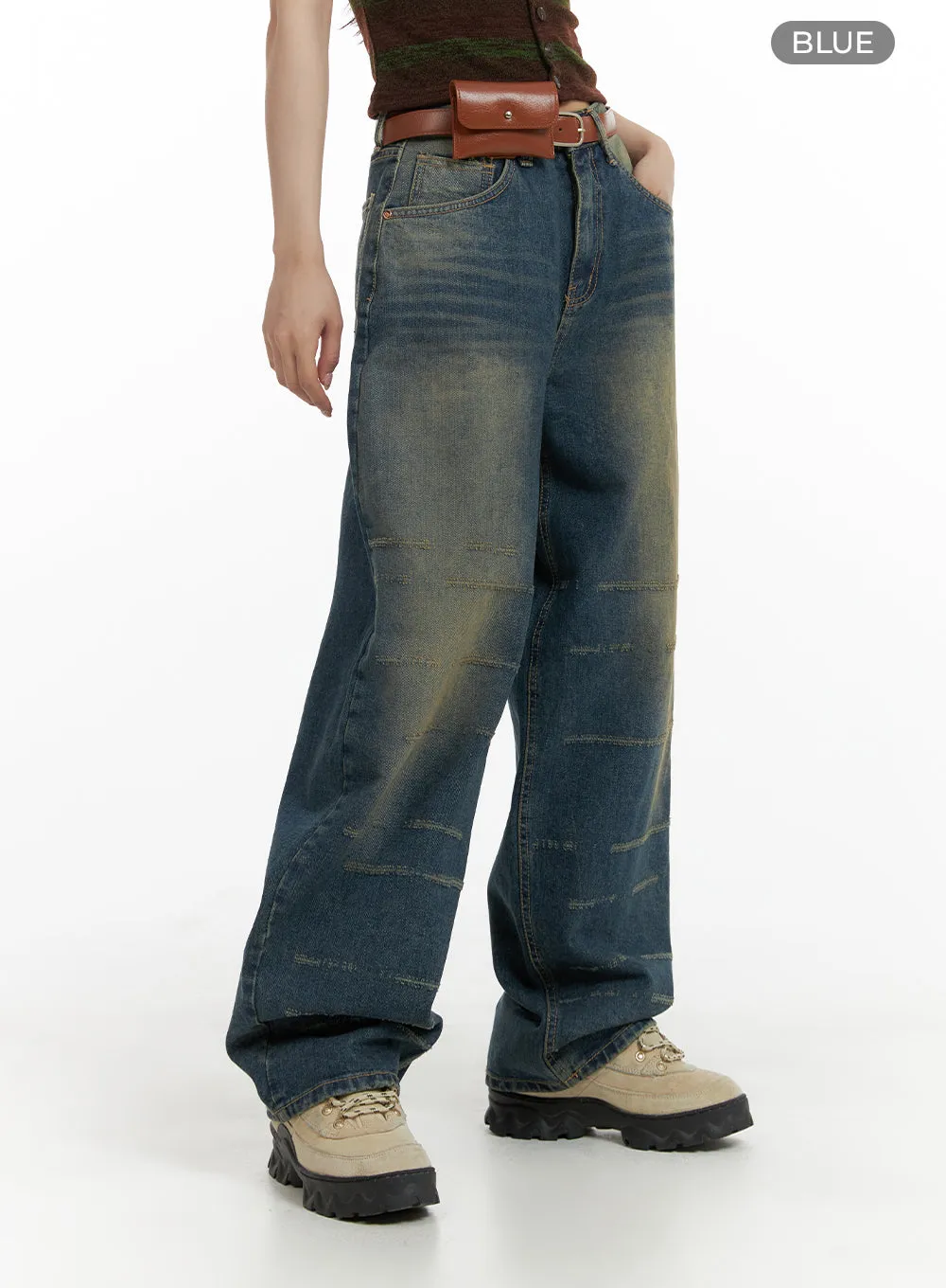 Scratch Textured Baggy Jeans CM405