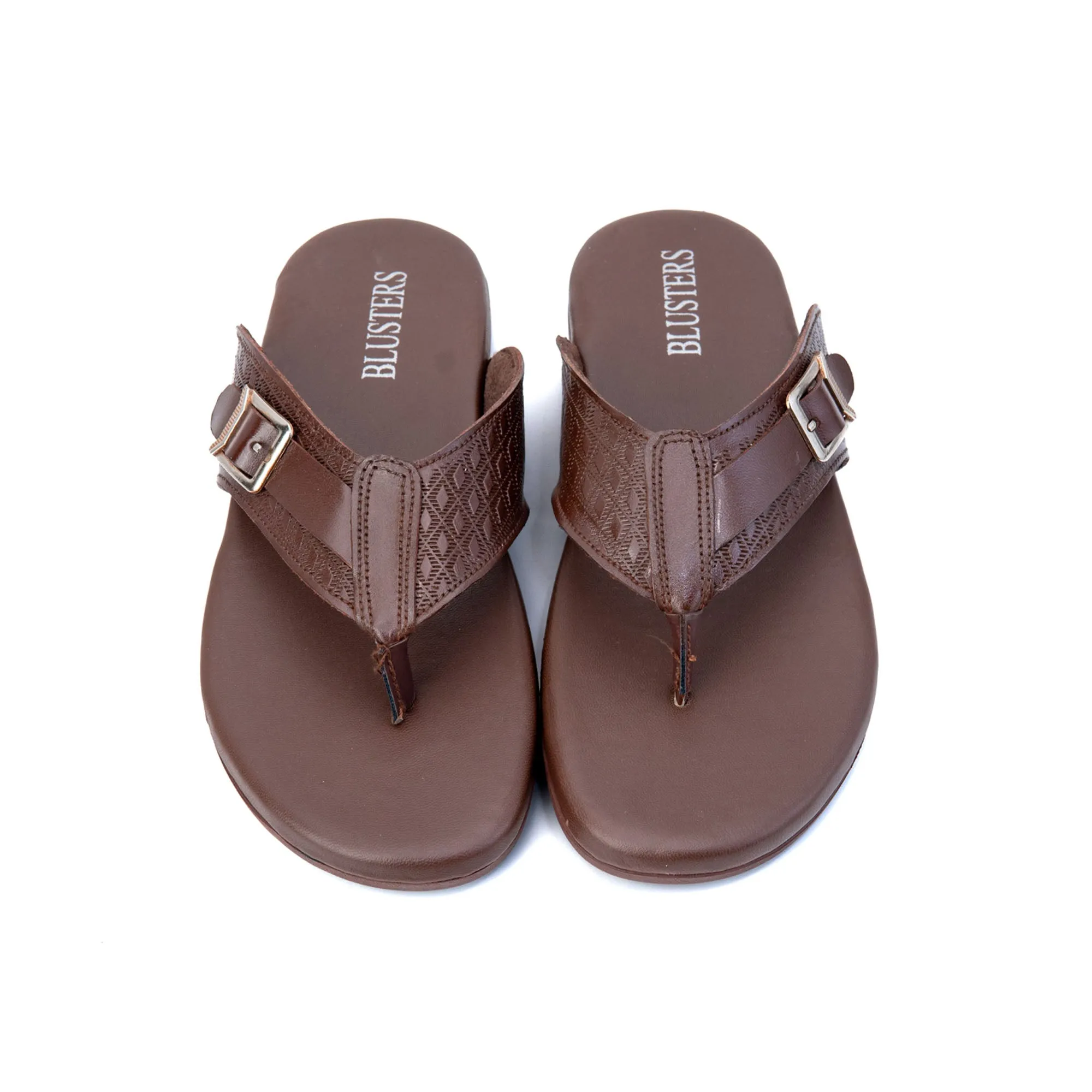 Side Buckled Padded Leather Slippers