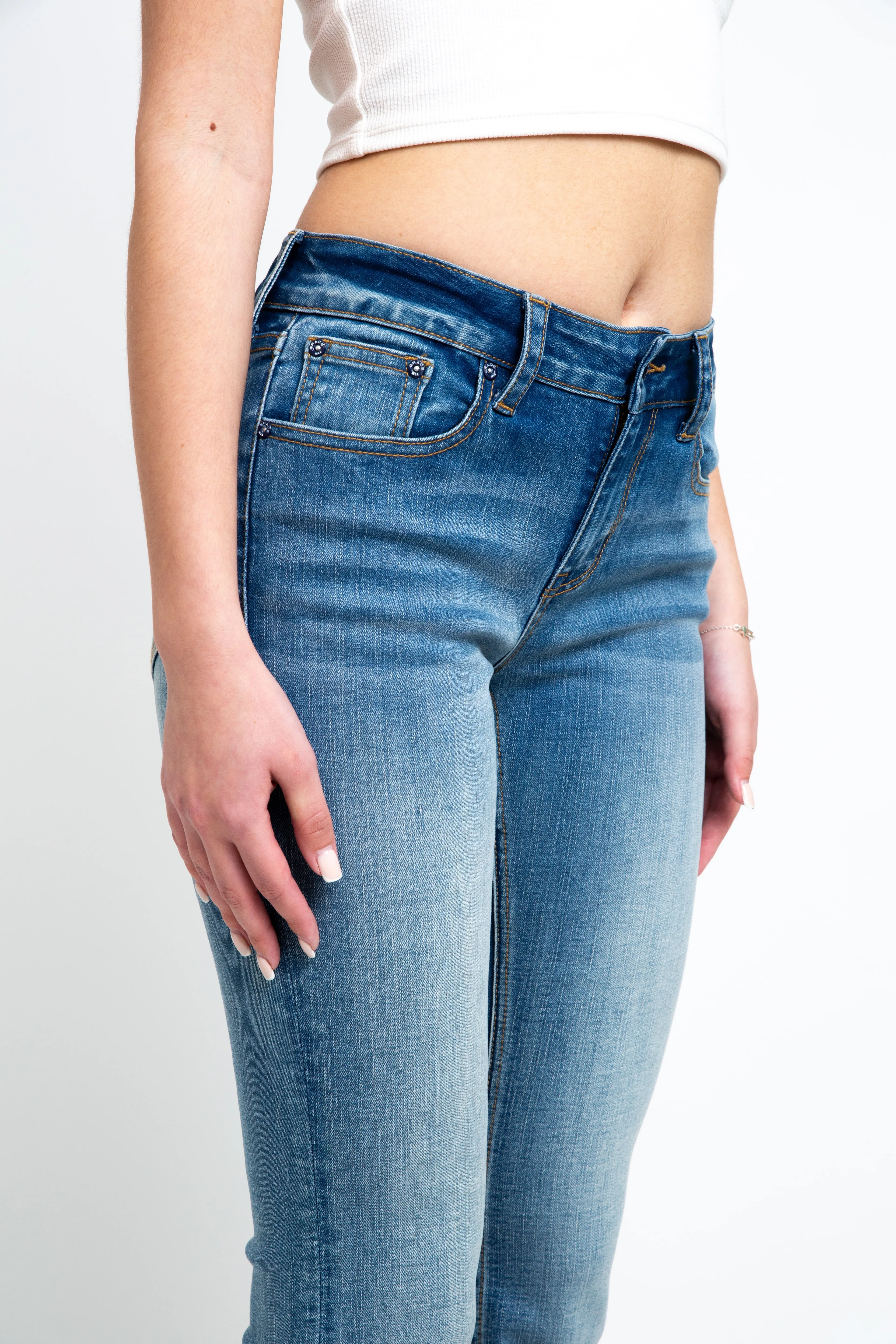 Simple Stitches Detail Light Blue Wash Mid Rise Bootcut Jeans