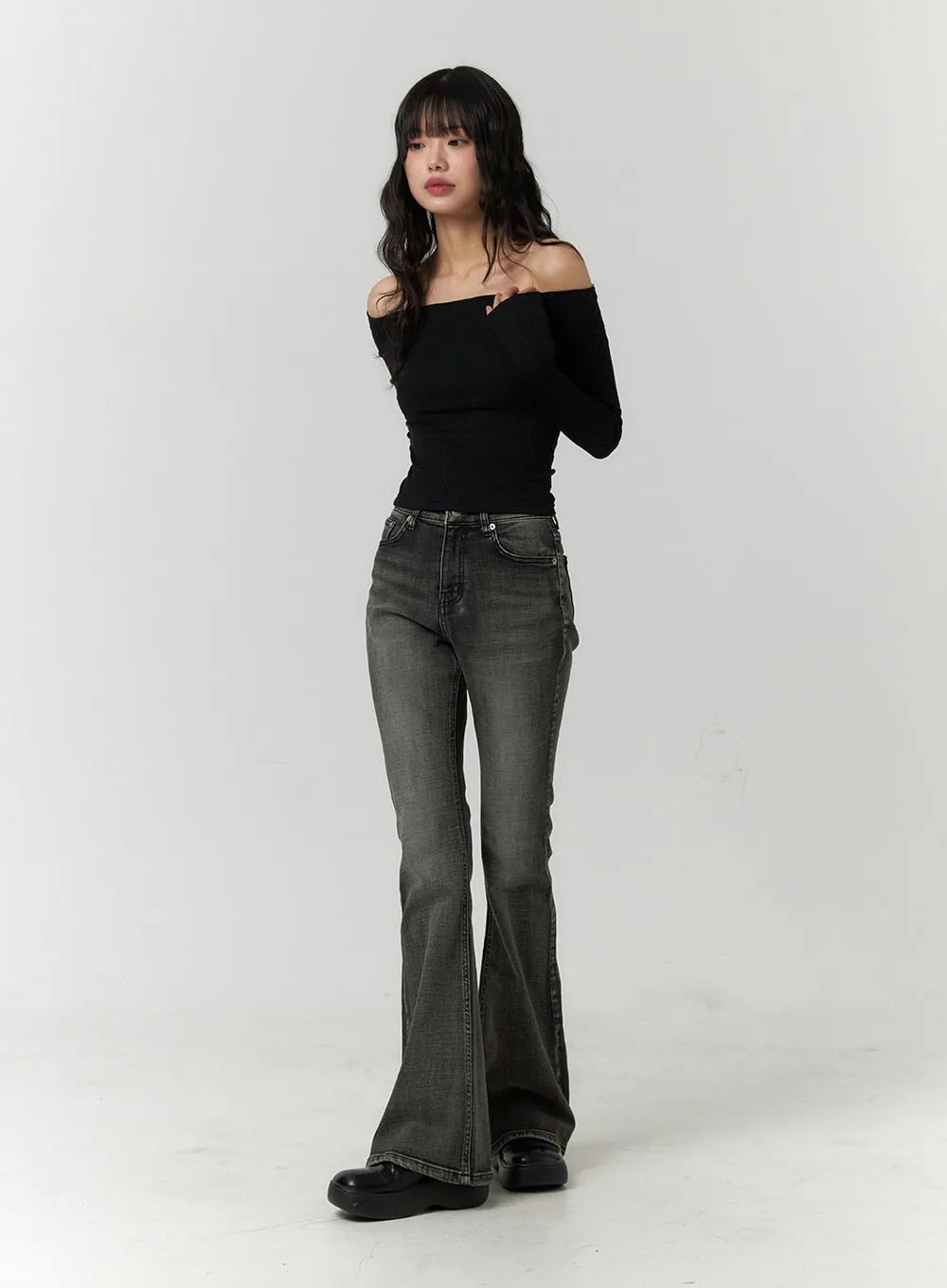 Slim Washed Denim Bootcut Jeans CF407