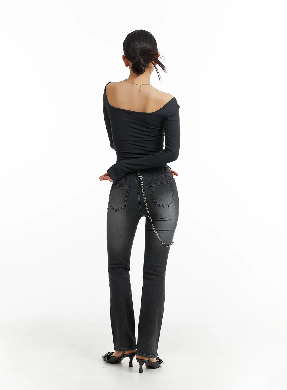 Slim Washed Denim Bootcut Jeans IM405