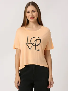 Sofia Round Neck Short Sleeve Crop T-Shirt With Print