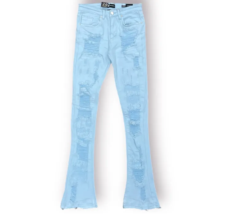 Solid Distressed Stacked Denim (Baby Blue) /C?