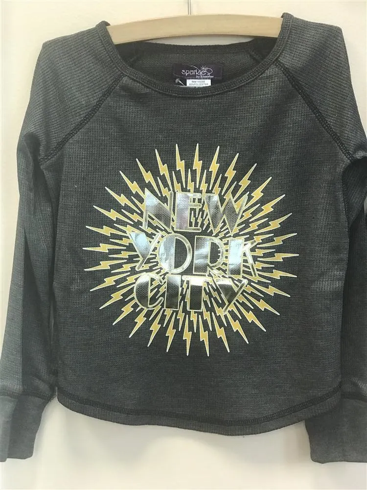 Sparkle By Stoopher Girls L/S Foil NEW YORK L/S Shirt With Thumbholes