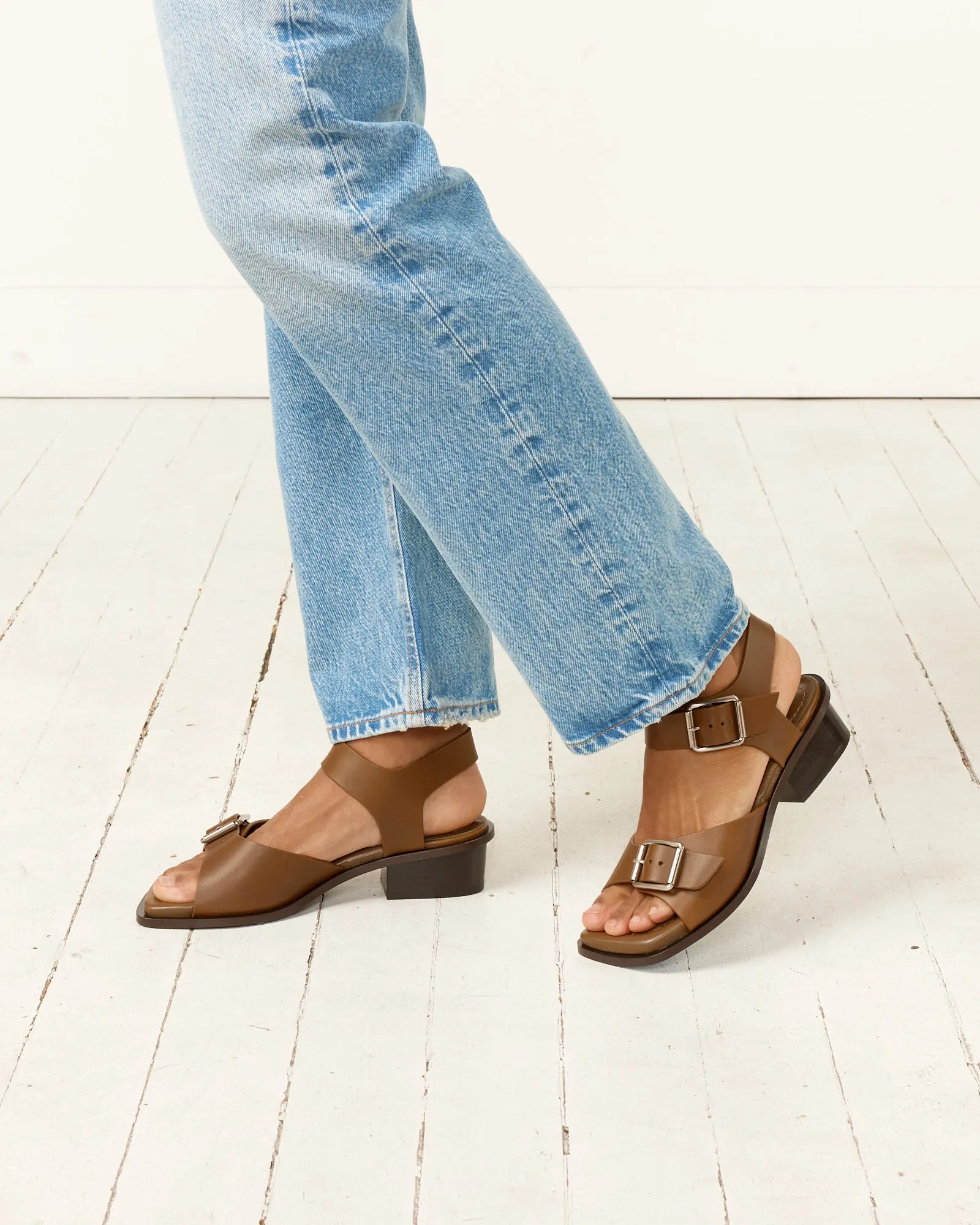 Square Heeled Sandals in Dark Tobacco