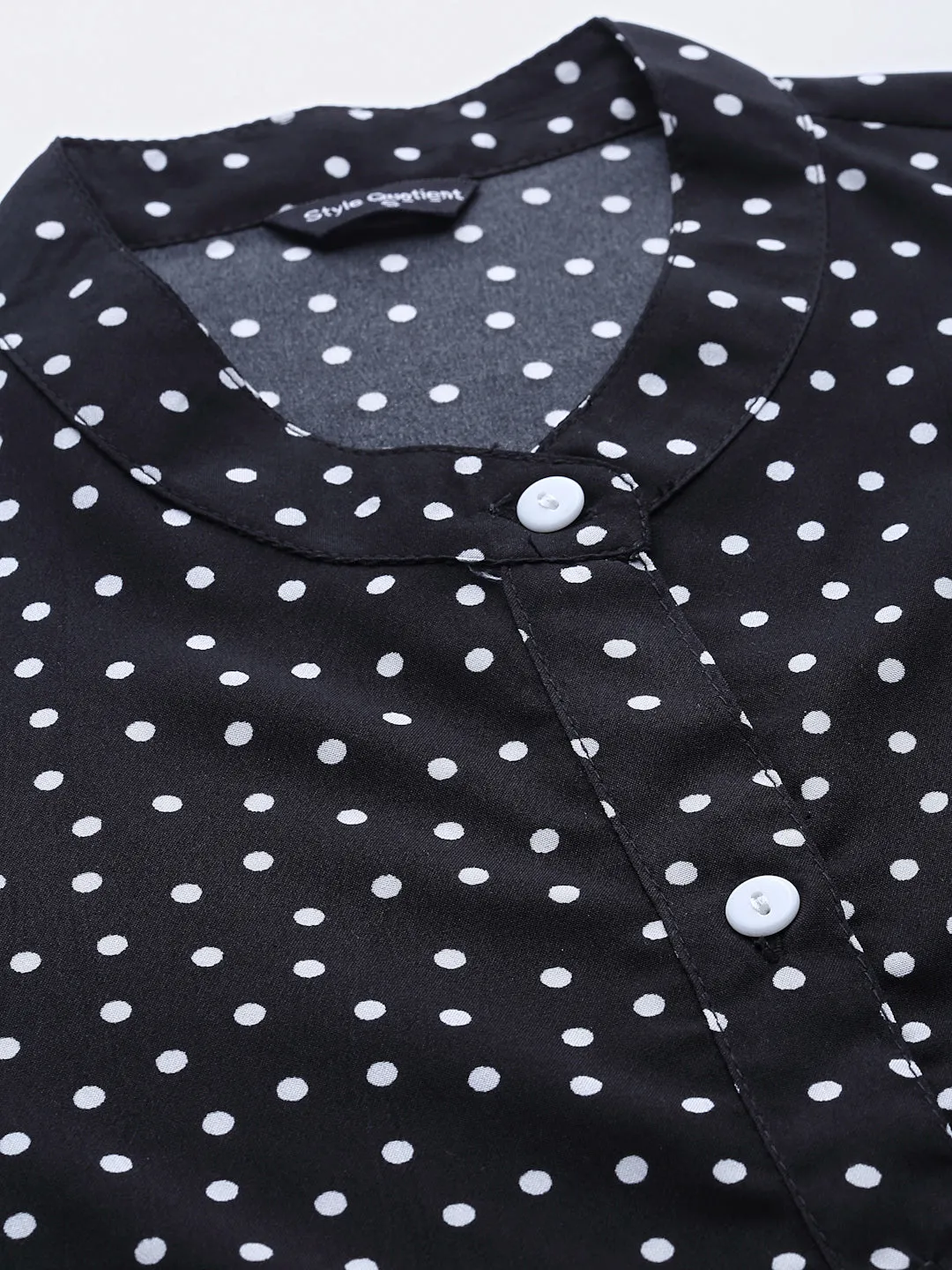 Style Quotient Women Black And White Polka Dot printed Polyester Formal Top