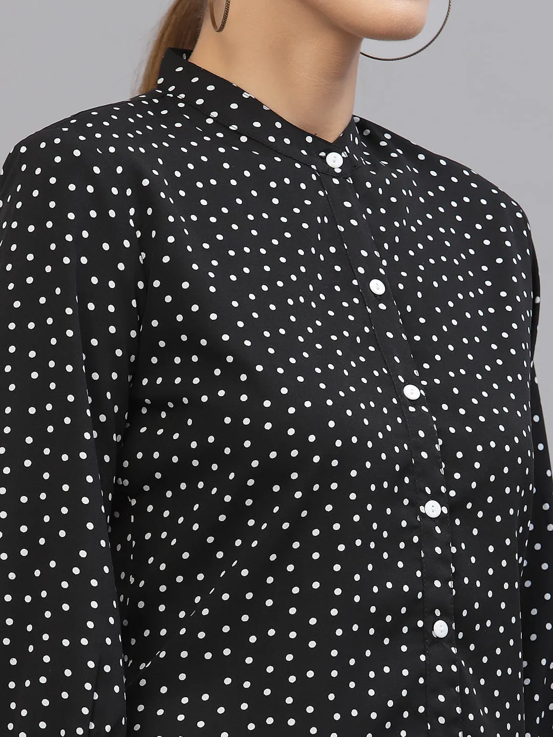 Style Quotient Women Black And White Polka Dot printed Polyester Formal Top