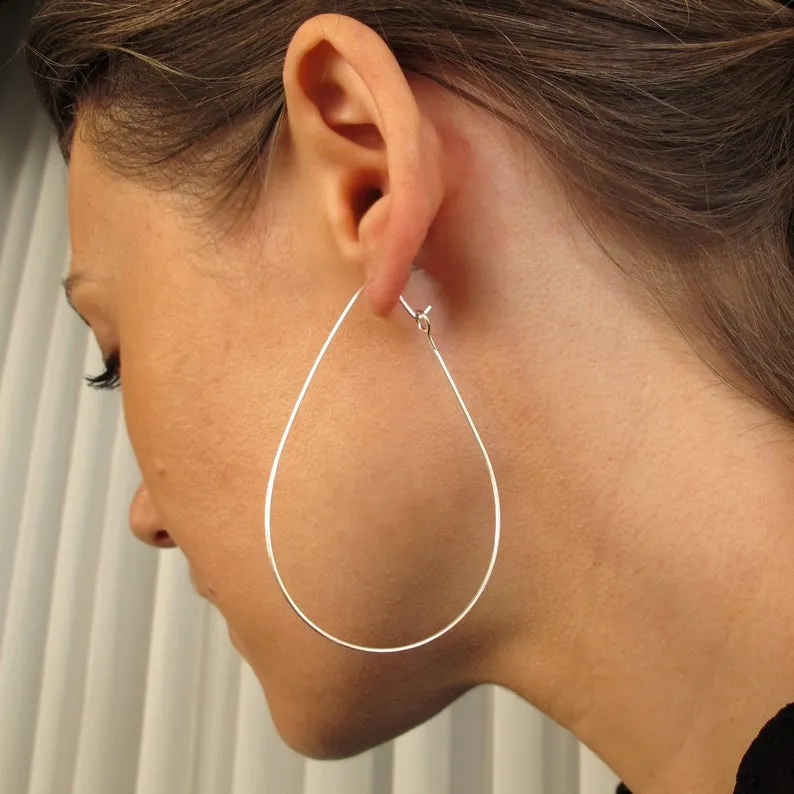 Teardrop Hoops with Stick in Sterling Silver