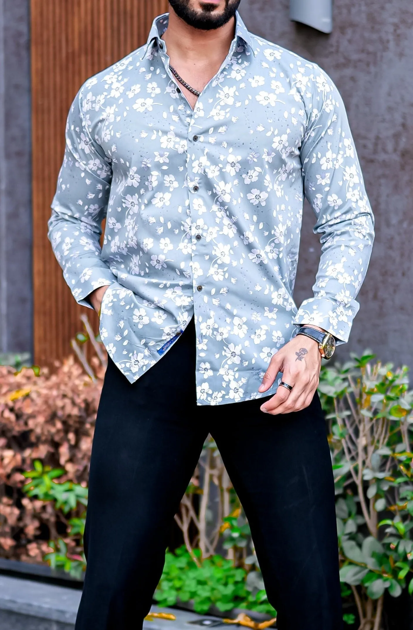 VOZIA Naso Floral Printed Button-Up Men's Shirt