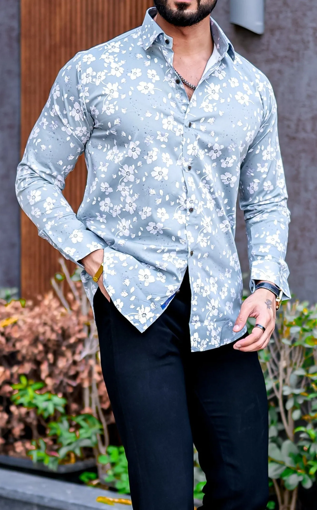 VOZIA Naso Floral Printed Button-Up Men's Shirt