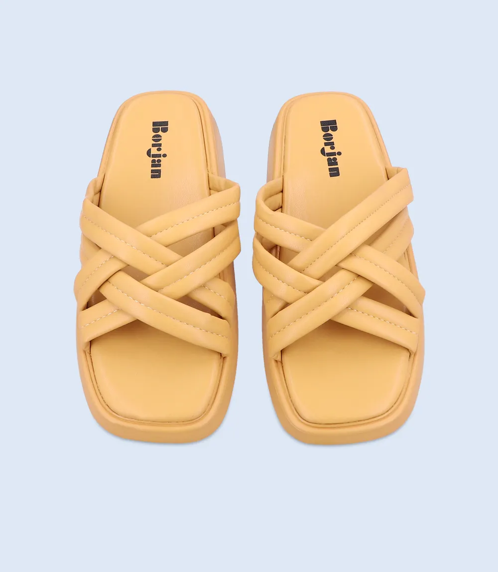 W9672-MUSTARD-Women Platform Slippers