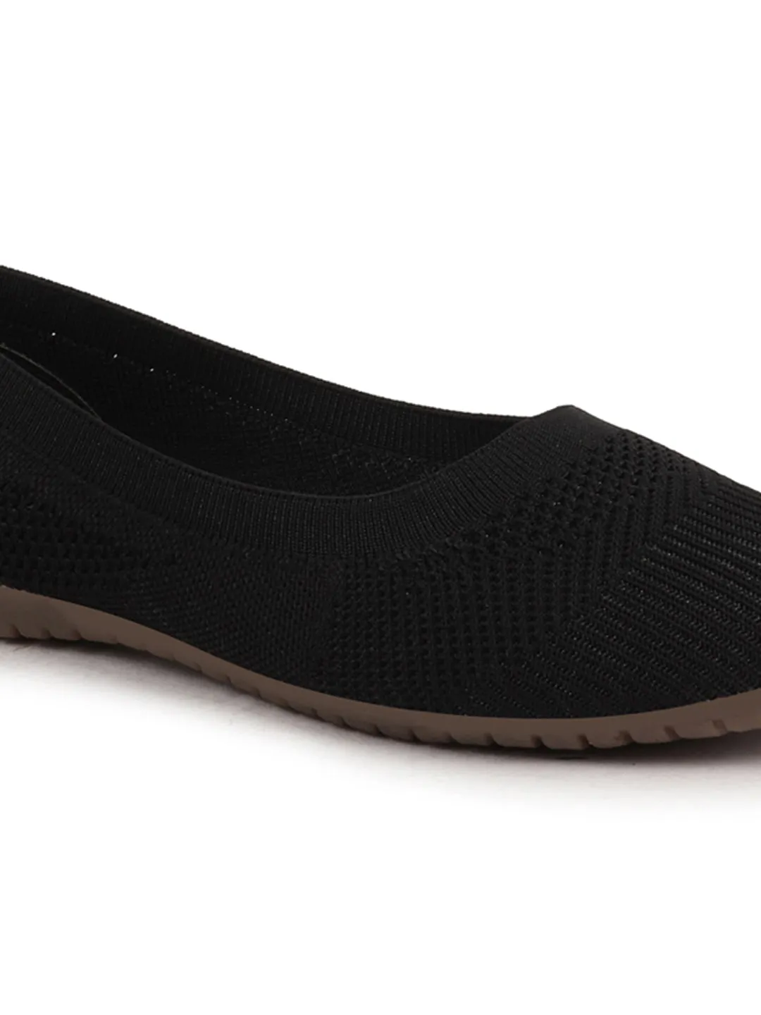 Women Black Athleisure Active Wear Knitted Soft Fabric Slip On Flat Ballerina Shoes For Walking