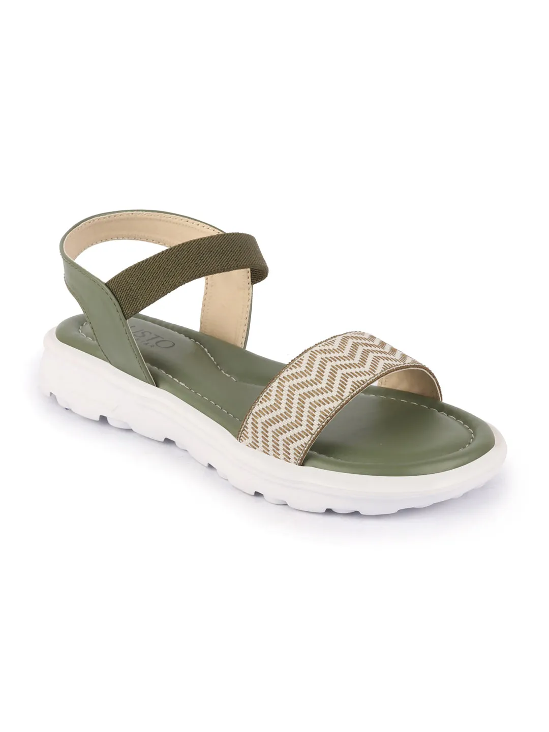 Women Green Open Toe Fashion Stylish Day Long Comfort Slip On Wedges Sandals