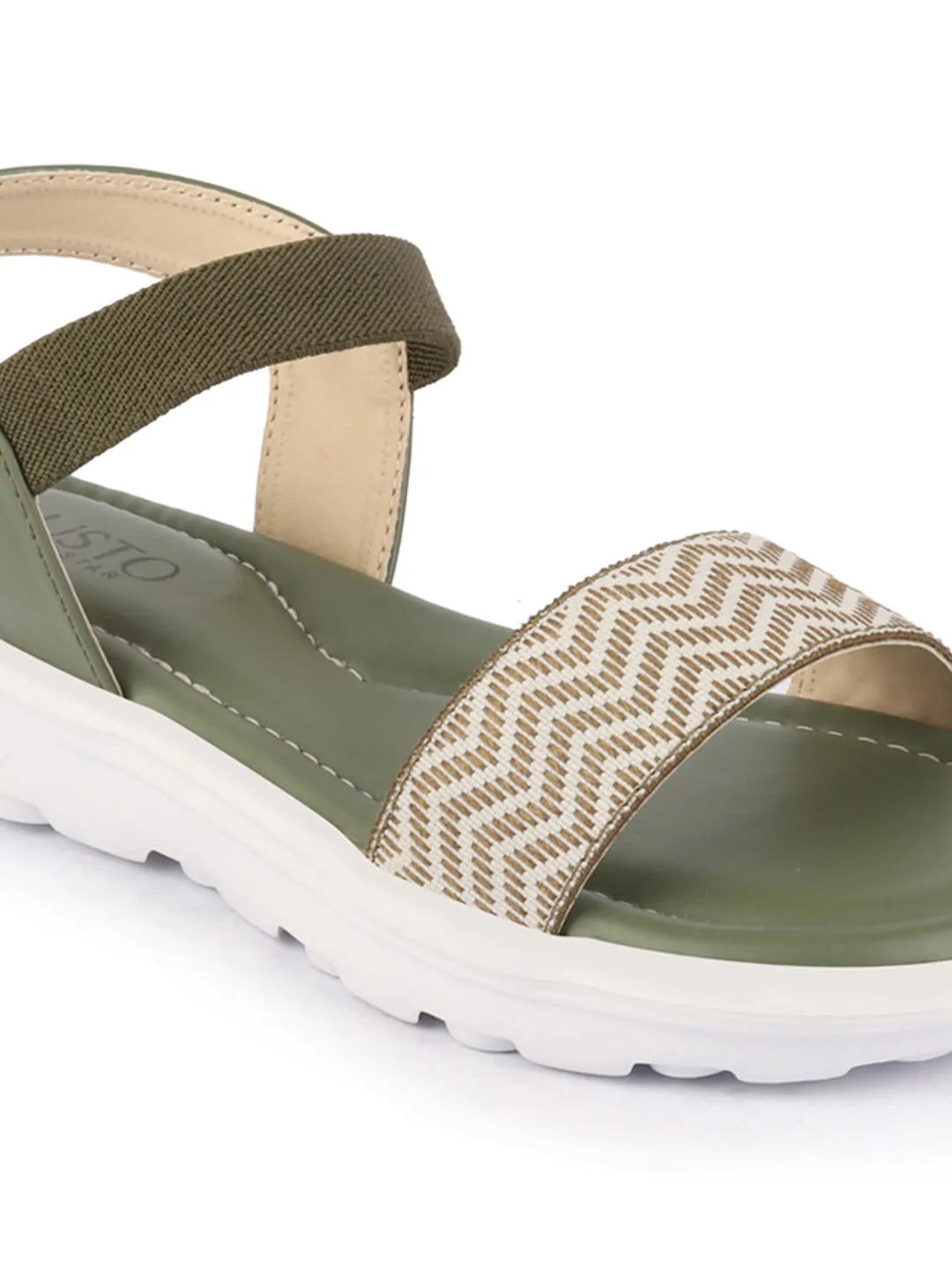 Women Green Open Toe Fashion Stylish Day Long Comfort Slip On Wedges Sandals