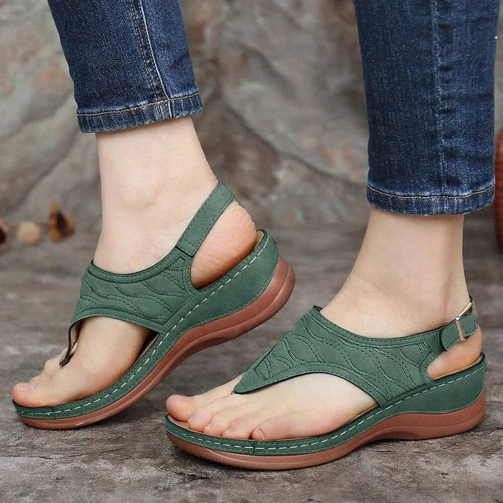 Women Sandals Clip Toe Vintage Flat Retro Shoes Woman Casual Female