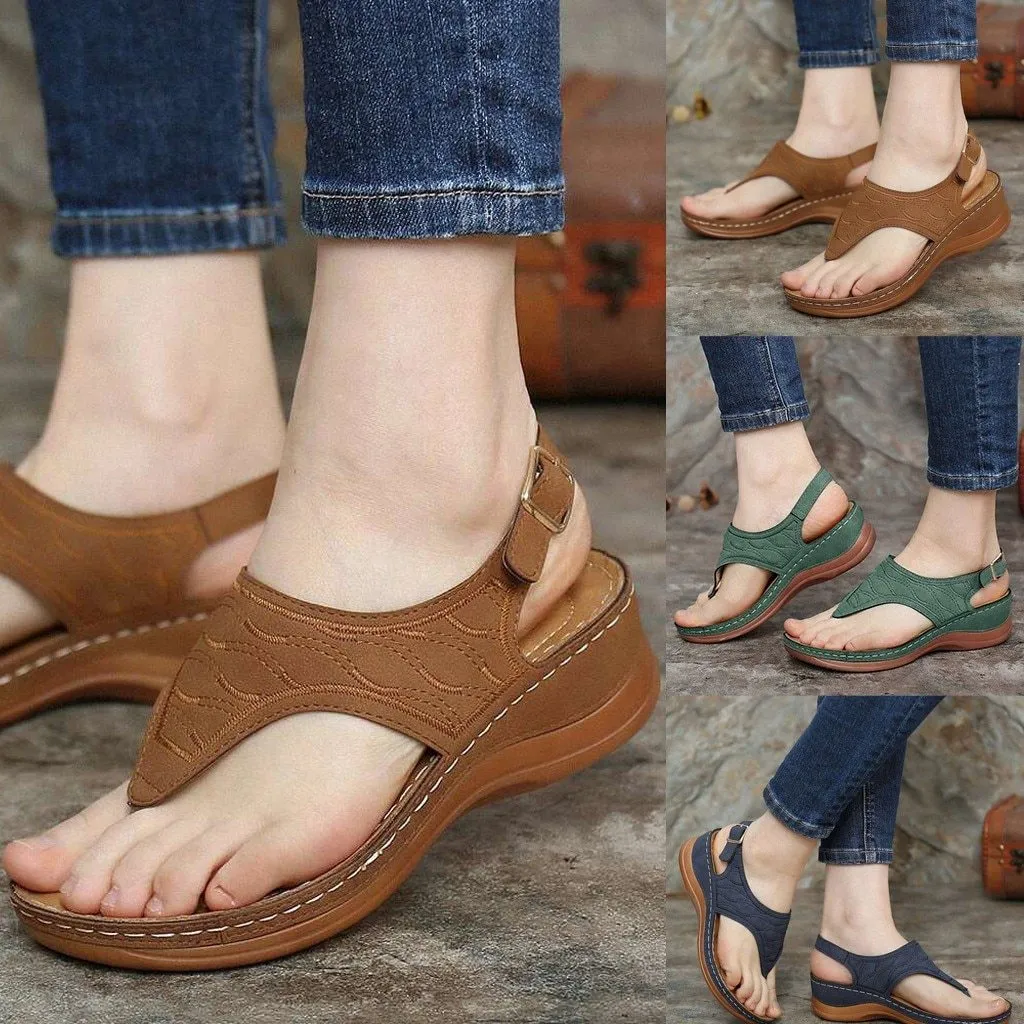 Women Sandals Clip Toe Vintage Flat Retro Shoes Woman Casual Female