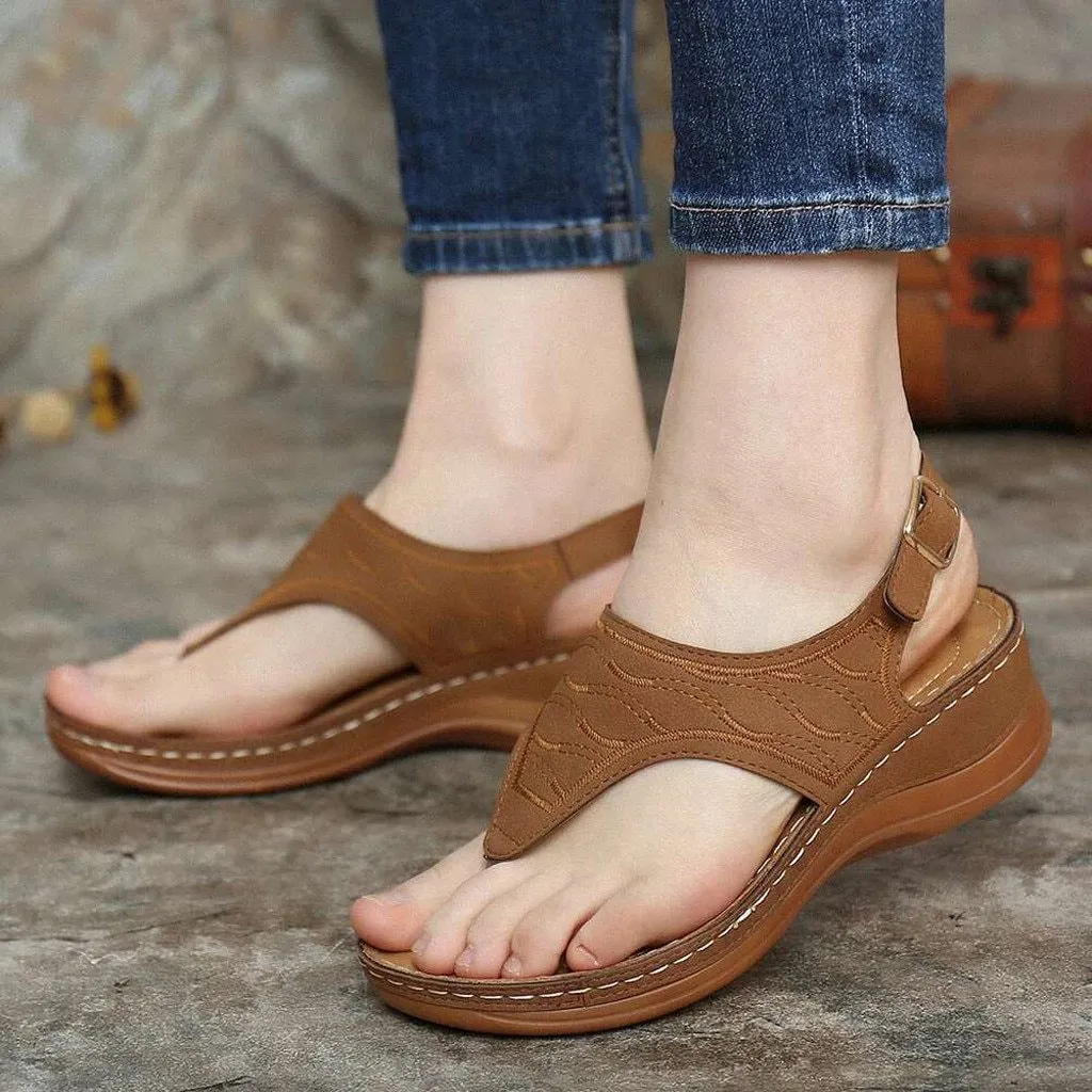 Women Sandals Clip Toe Vintage Flat Retro Shoes Woman Casual Female