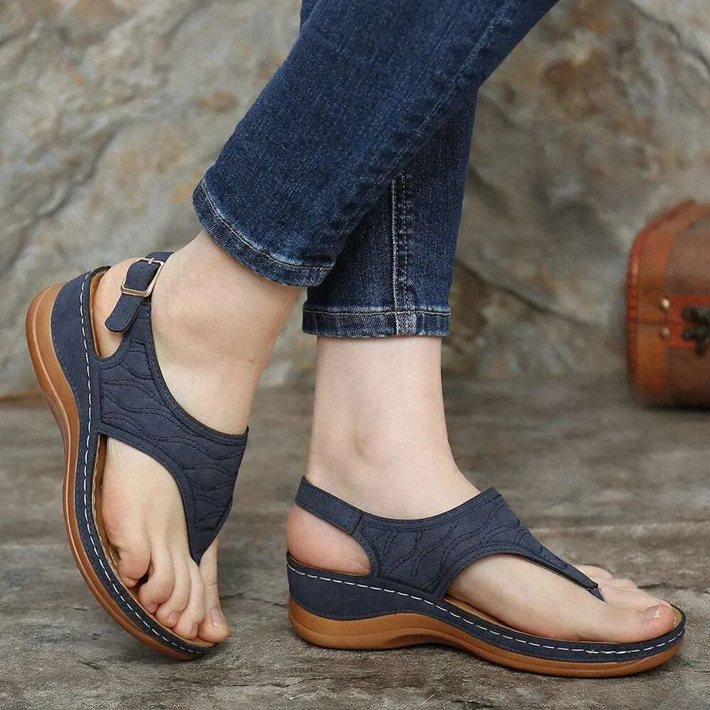 Women Sandals Clip Toe Vintage Flat Retro Shoes Woman Casual Female