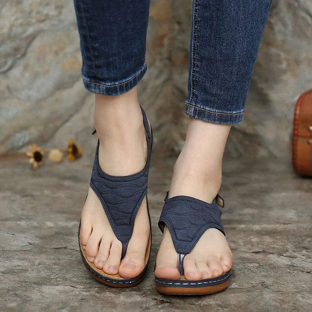 Women Sandals Clip Toe Vintage Flat Retro Shoes Woman Casual Female