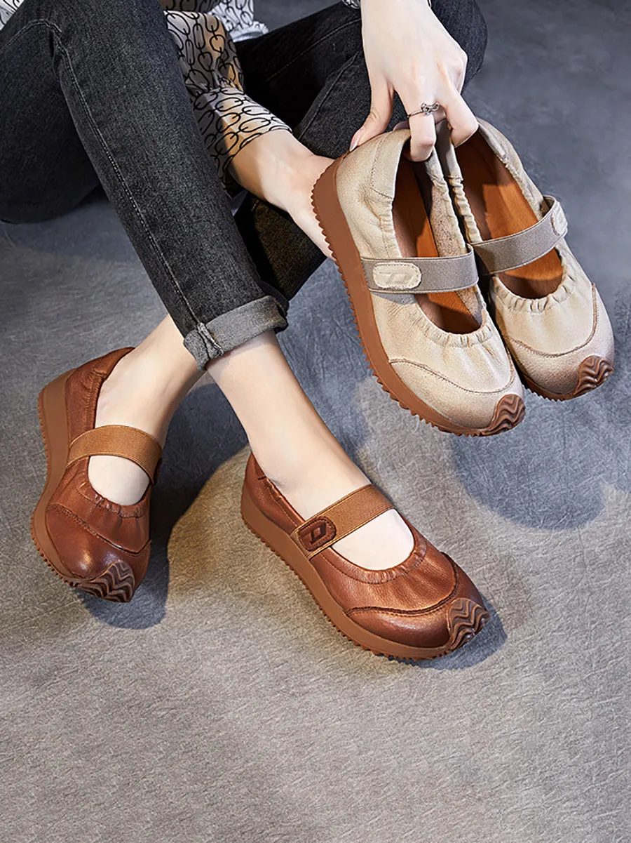 Women Summer Retro Solid Leather Platform Shoes SC1025