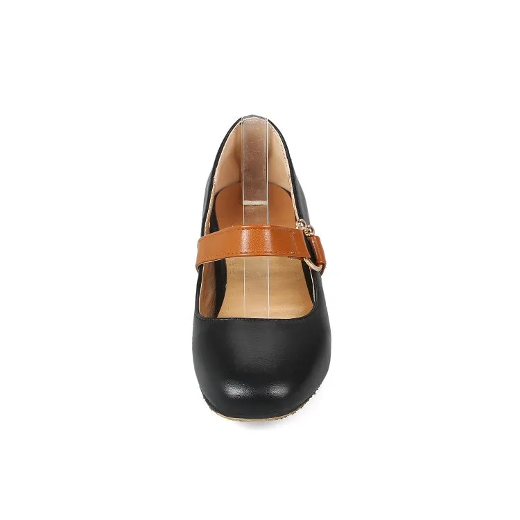 Women's Bicolor Mary Janes Block Heel Pumps