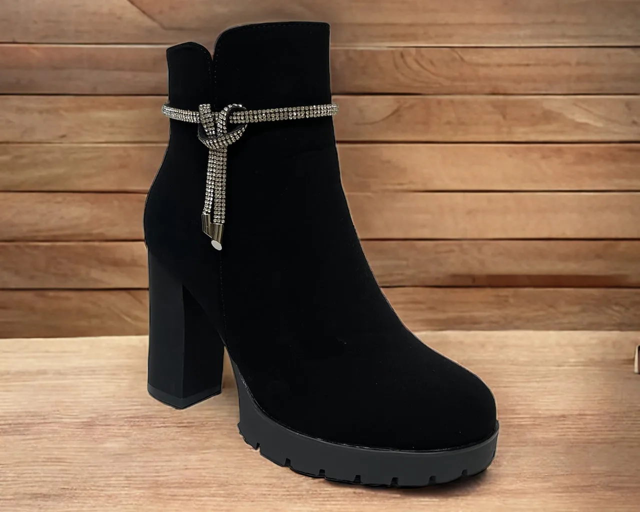 Women's Block High Heels Ankle Boots Black