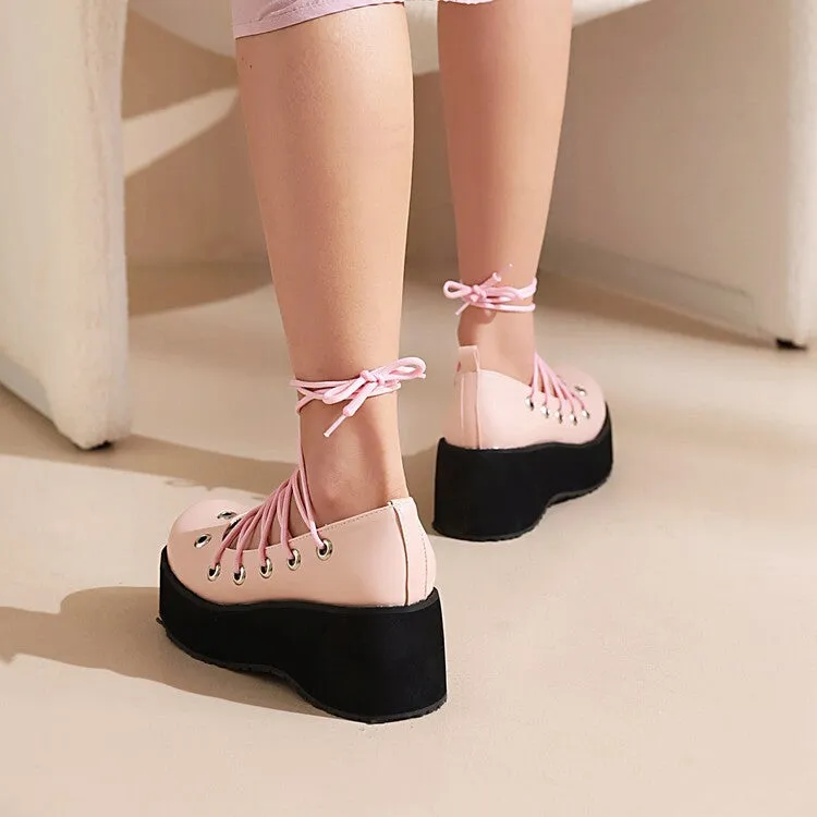 Women's Crossed Tied Straps Wedge Heel Platform Pumps