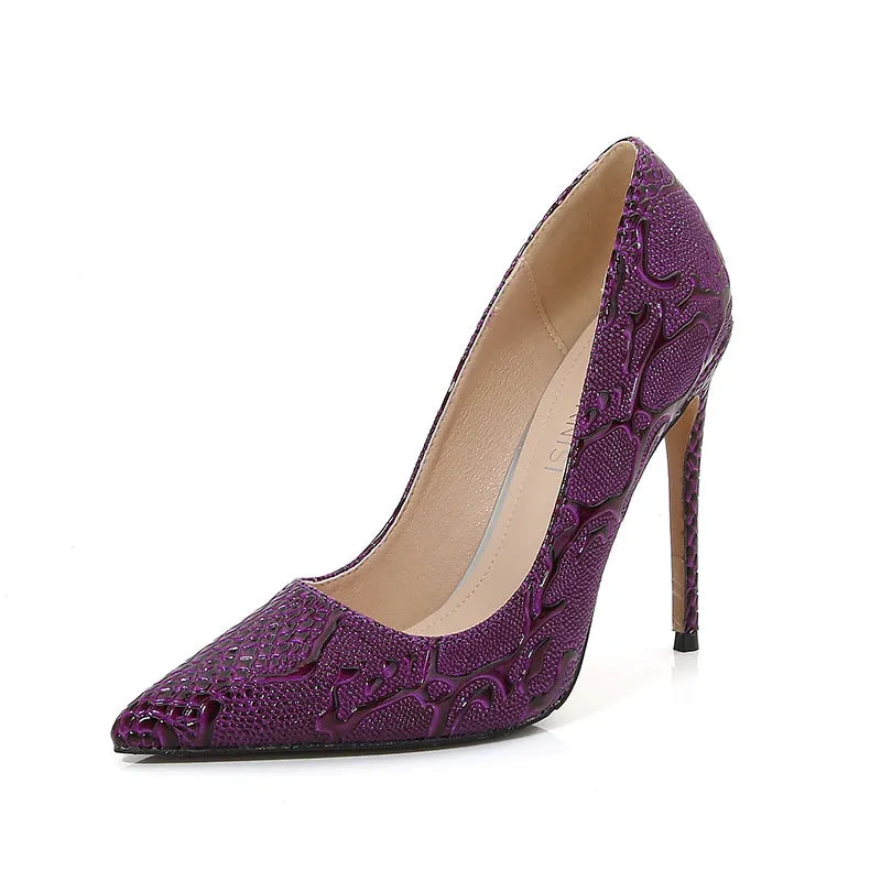 Sure! Heres an optimized title for the product:

Elegant Womens Embossed Pointed Toe Stiletto Heel Pumps - Chic and Stylish Footwear for Any Occasion