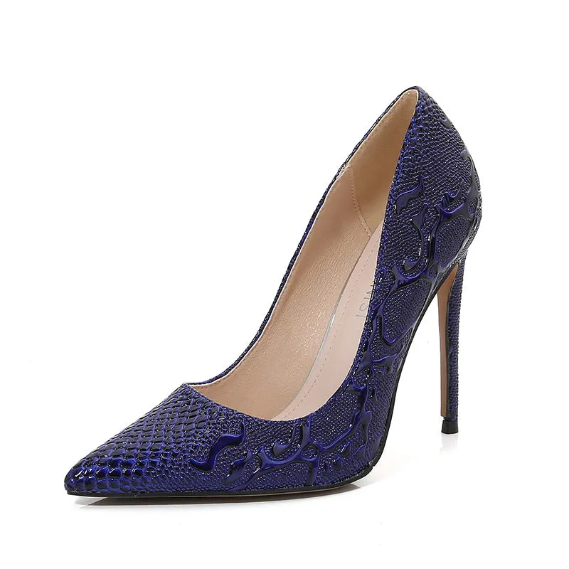 Sure! Heres an optimized title for the product:

Elegant Womens Embossed Pointed Toe Stiletto Heel Pumps - Chic and Stylish Footwear for Any Occasion