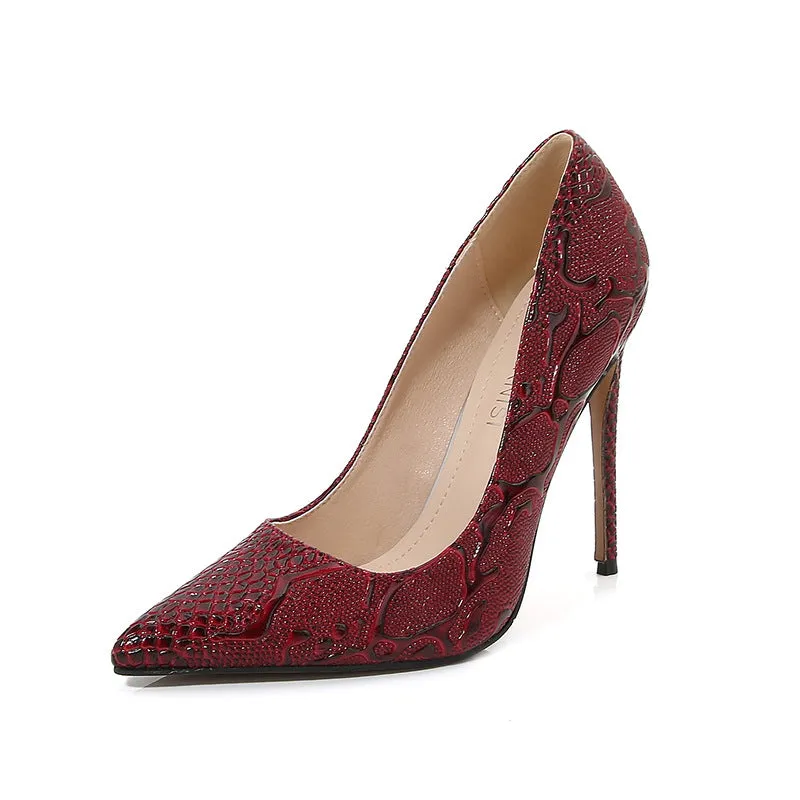 Sure! Heres an optimized title for the product:

Elegant Womens Embossed Pointed Toe Stiletto Heel Pumps - Chic and Stylish Footwear for Any Occasion